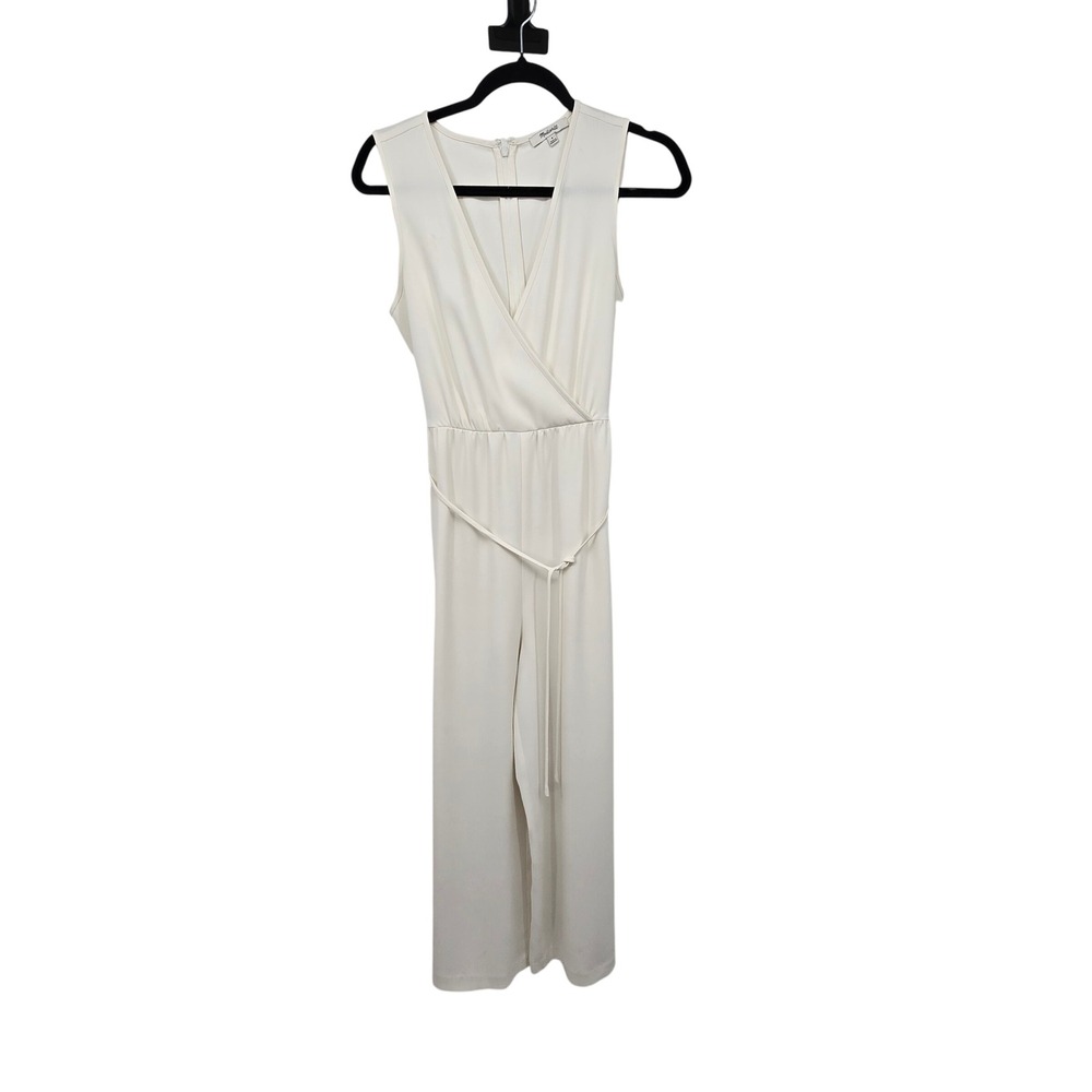 Madewell Tie Waist Wide Leg Jumpsuit Womens Size 4 Off White Surplice Minimalist